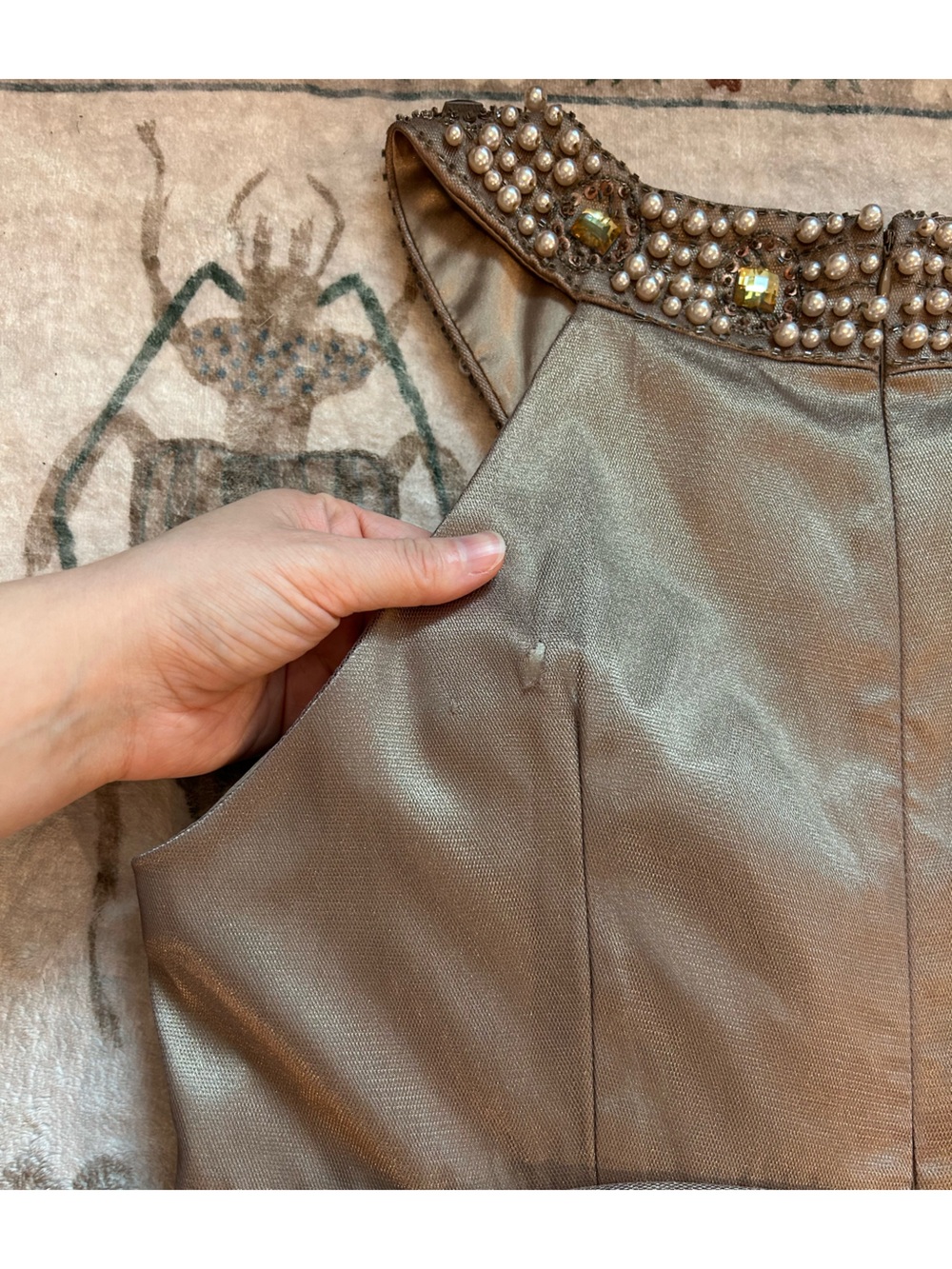 Cachet Metallic Bronze Maxi Dress with Beaded Shoulders - Picture 12 of 16